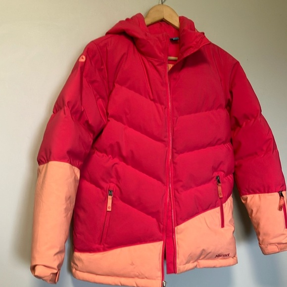 Marmot Kids Vibrant Red and Peach Coral Puffer Jacket - Picture 2 of 9